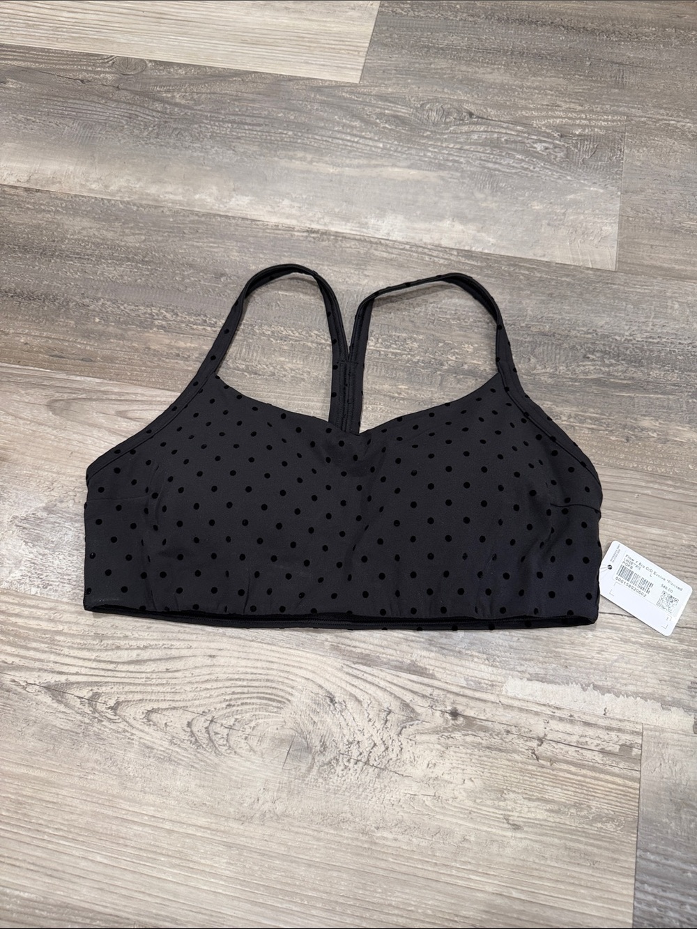 NEW with tags! Lululemon Flow Y Bra Evolve *Flocked Polka Flock Black